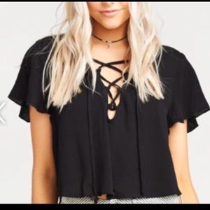 Shoe me your mumu NWT Oasis lace up crop top